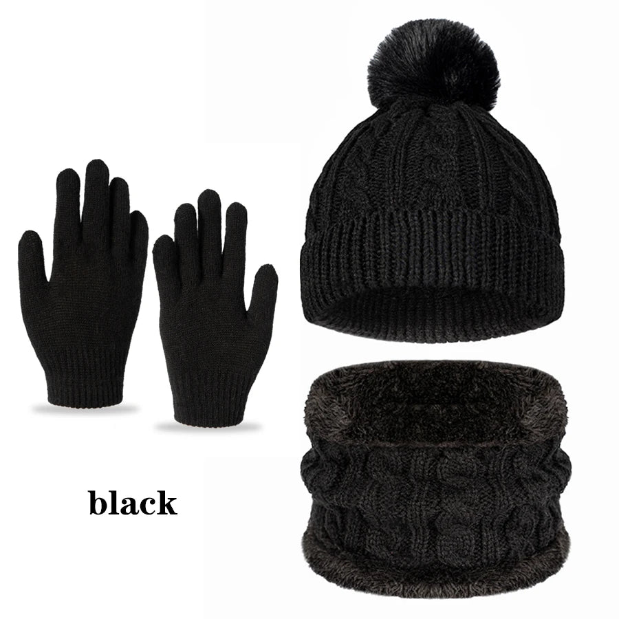 The single ball cap, neck cover and glove set is a knitted cap suitable for children aged 3 to 12, both boys and girls, for autu