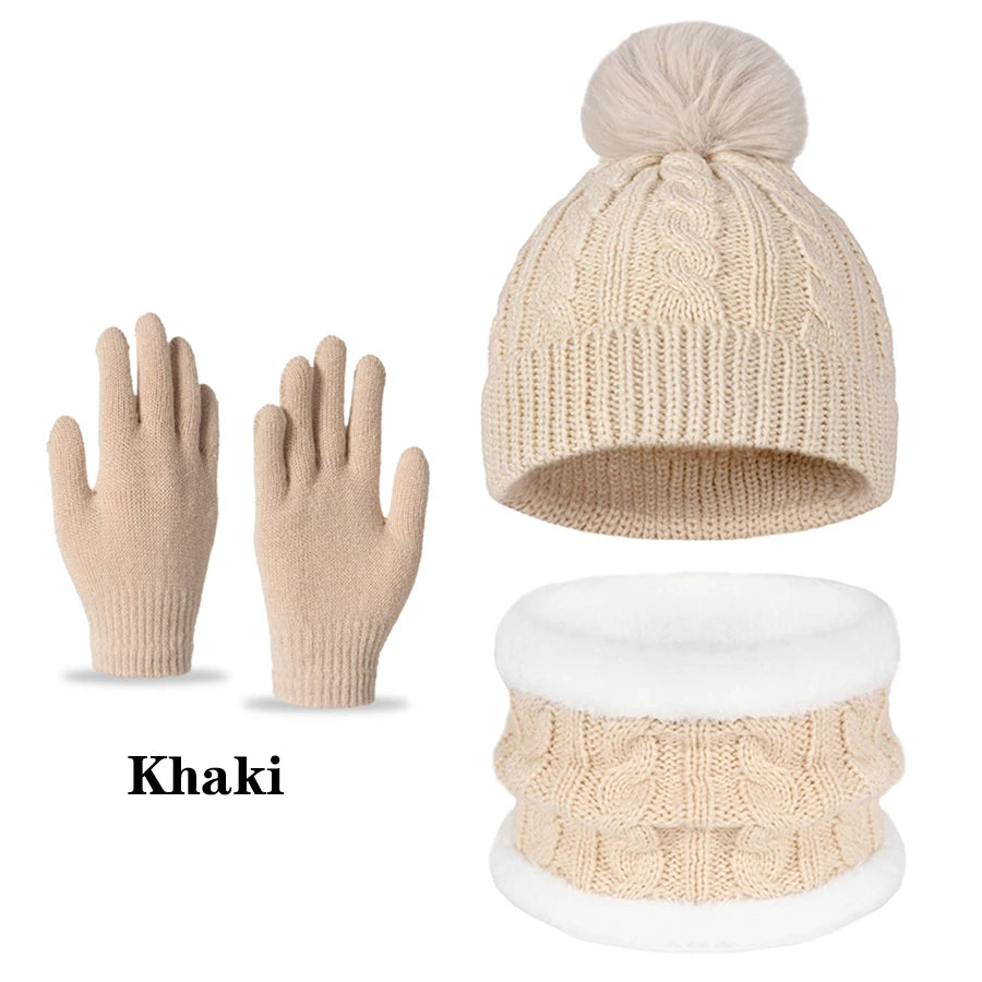 The single ball cap, neck cover and glove set is a knitted cap suitable for children aged 3 to 12, both boys and girls, for autu