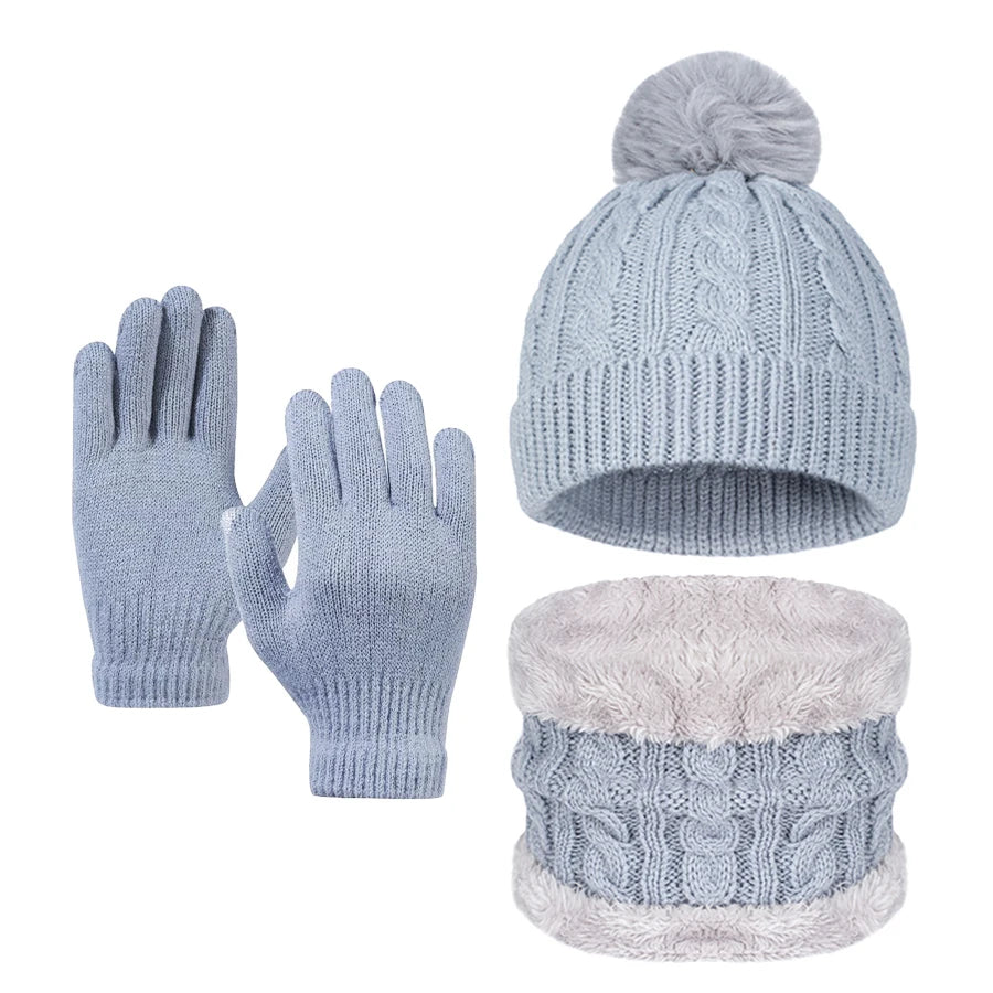 The single ball cap, neck cover and glove set is a knitted cap suitable for children aged 3 to 12, both boys and girls, for autu